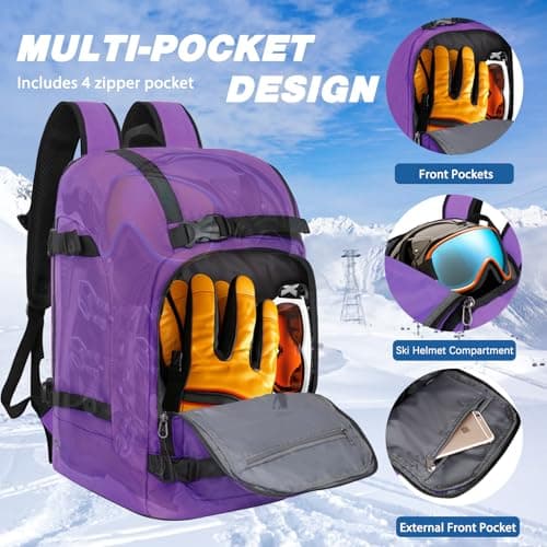 Goloni 50L Ski Backpack, Water‑Resistant Ski Boot Bag,Purple — view 3