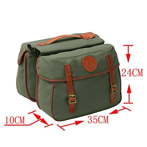 TOURBON Waterproof Canvas Bicycle Bike Rear Seat Carrier Bag Cycling Double Pannier Bag Pack (Green) — view 2