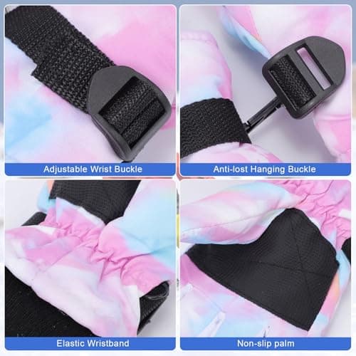 Kids Ski Gloves Waterproof Thermal Snow Gloves for Girls Aged 5-15, Windproof Non-Slip Winter Mittens with Adjustable Cuffs, Warm Snowboard Mittens for Sledding Skating Outdoor Sports，Pink：5-9 years — view 3