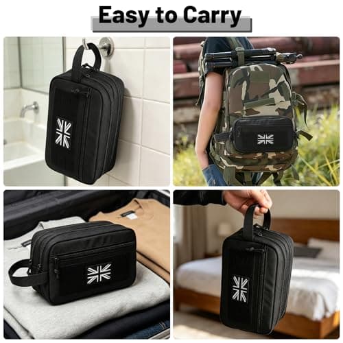 Mens Toiletry Bags, Travel Wash Bag for Men, Small Tactical Washbag with Dual Compartments & Waterproof Wet Pocket, Boys Toiletry Bag with Molle Design & UK Patch — view 6