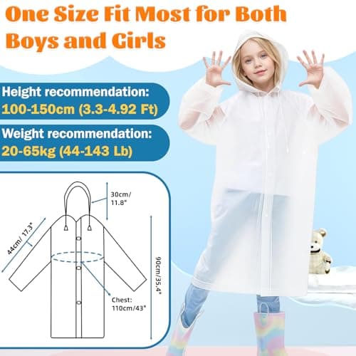 WOHSEROM 2 Pack Rain Ponchos for Kids Reusable,Thickened EVA Travel Raincoat Jacket with Hoods and Sleeves,Lightweight White Capes Ponchos for Boys and Girls Spring Outing Outdoor Travel — view 2