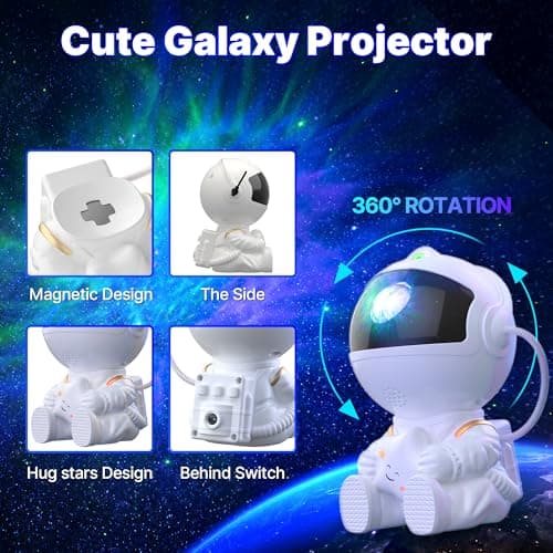 Mexllex Astronaut Galaxy Projector, Star Projector Night Light, Spaceman Light Projector with Remote Control, USB Powered 360° Adjustable Space Buddy Projector for Kids Bedroom Adults Room — view 3