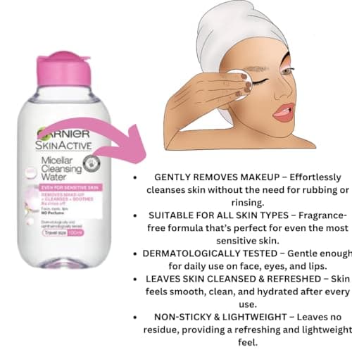Micellar Cleansing Water Travel Set – Gentle Face Cleanser (100ml) with Reusable Makeup Remover Puff & Exfoliating Glove – Perfect for Sensitive Skin, Travel-Friendly Skincare — view 3