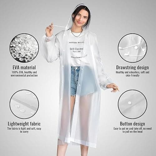 LEEPAT Poncho Waterproof Adult | 2 Pack Rain Poncho Rainwear with Hoods and Sleeves | Reusable Rain Resistant Poncho for Camping Emergency Situations Travel — view 3