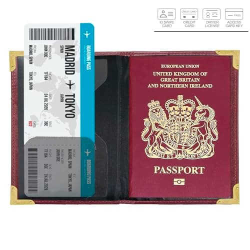FACATH Passport Cover Holiday Essentials UK Passport Holder Minimalist Wallet British Travel Accesaries Ireland Card Holder (Burgundy) — view 2