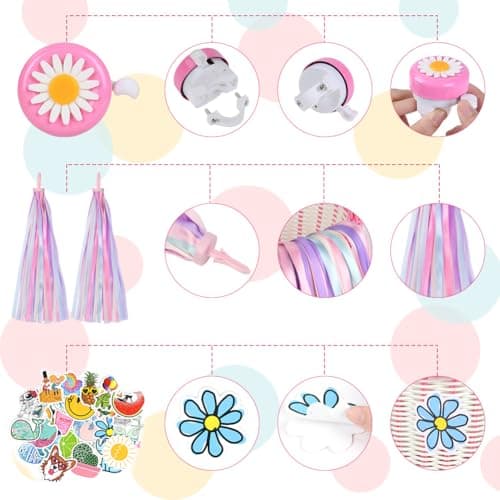 Flintronic Kids Bike Basket Handwoven Cycle Basket for Kids, Bicycle Basket For Girls Boys Childs, with Bike Accessories - Pink&White — view 4