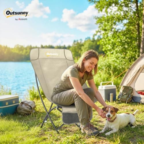Outsunny Portable Camping Chair for Adults Heavy Duty Camp Seat Khaki — view 2