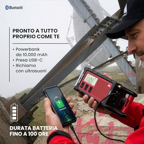Midland ER300 Pro C1663 - AM/FM emergency radio and USB-C external battery for 2 smartphones, rechargeable Li-Ion battery, 10,000 mAh, integrated Bluetooth — view 6
