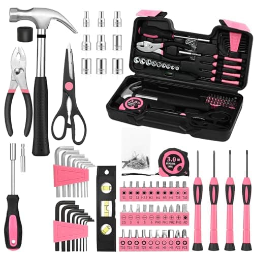 HANGYING 143 Piece Pink Home Repair Tool Kit for Women with Storage Case