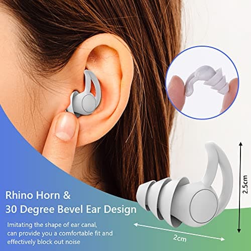 ACWOO Earplugs for Sleep, 2 Pieces Soft Silicone Ear Plugs, Noise Reduction Ear Plugs with Storage Container Box, Noise Cancelling Reusable Hearing Protection Suitable for Sleeping and Snoring (Grey) — view 2