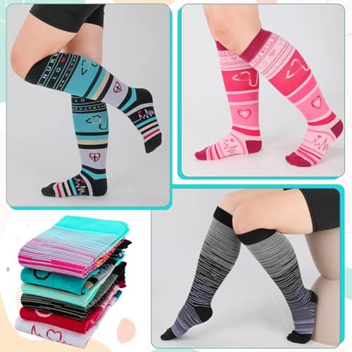 Zuimei 6 Pairs Women Plus Size Leg Compression Socks Wide Calf Compression Support Socks for Women Ideal for Flight Travel Varicose Veins XXL — view 2