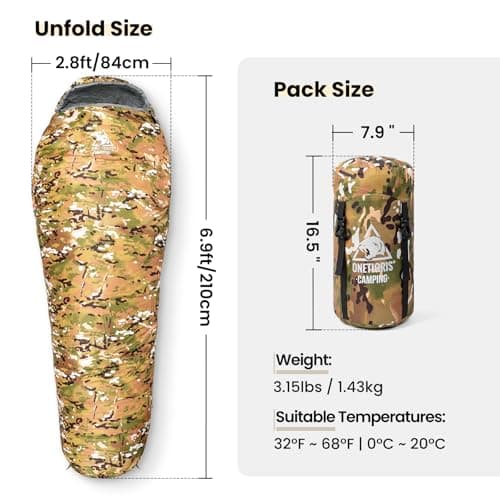 OneTigris Sleeping Bag, Survival Gear, 32°F Cold Weather Mummy Sleeping Bag for Camping Hiking Backpacking — view 3