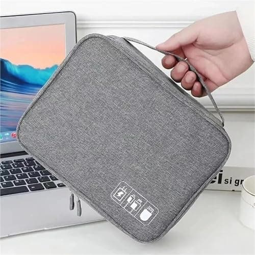 DSFIHJO Cable Organiser Bag Travel Digital Data Line Large Capacity Anti-Moisture Grid Multi-Functional Headphone Charger Storage for Tech Accessories(Burgundy) — view 5