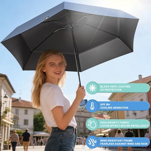 FWHFNB Travel Umbrella Compact, Mini Umbrella, UV Umbrella, Folding Umbrella, UPF 50+ Sun & Rain Protection, With Capsule Case, Small Compact, for Men and Women (Yellow) — view 3