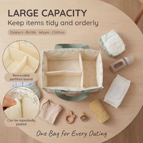Gatphy Baby Diaper Caddy Organizer Portable Nursery Storage Basket with Handle & Removable Dividers Diaper Storage Bag Baby Essentials Organizer for Nappy Wipes Diapers Toys Car Travel Home (Style1) — view 4