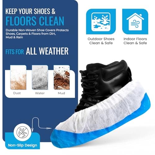 TYGA 20 Pieces Waterproof Reusable Shoe Covers - Blue & White — view 2
