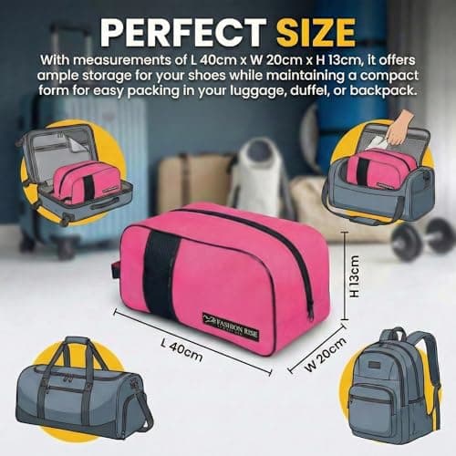 Waterproof Sports Boot/Shoe/Travel Bag for Football Cricket Rugby Golf Toiletry Gym for Men/Women (Black & Pink, 2 Pcs) — view 4