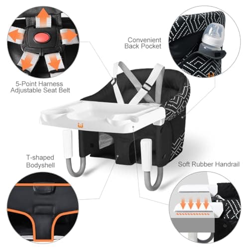 MTWML Hook On High Chair with Tray, Collapsible Portable Table Seat — view 3