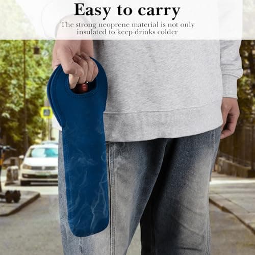 Linkidea Insulated Cooler Bag for Travel, Slim-Fit Insulated Wine Bottle Tote for Standard 750ml Bottles up to 3" Diameter, Picnic Beverage Holder (Blue) — view 4