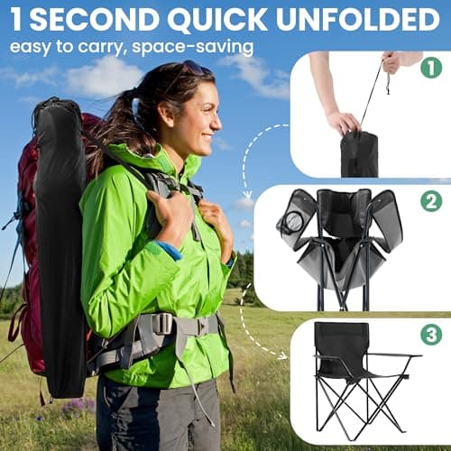 4 Pack Folding Camping Chairs For Adults, Foldable Portable Beach Chairs With Carry Bag & Cup Holder, Compact Design For Camping, Beach, Picnics, And Fishing Supports 300lbs(navy) Black 4pcs — view 5