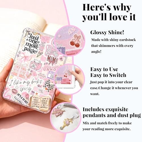 LUKDNEEY 6 Pcs Inserts for E-Reader Clear Case, 2 Pcs Dust Plug Charms and 1 Keychain Charm — view 5