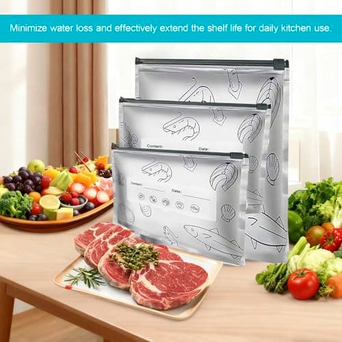 60 Pcs 3 Sizes Zipper Sealable Foil Bags,Reusable Aluminum Foil Sealable Storage Bags, Stand Up Foil Bag with Label and Zip Lock for Kitchen Vegetable Fruit Meat Storage and Freezable Food — view 6