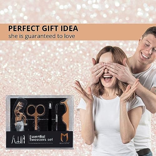 The Brow & Lash Rose Gold Set Eyelash & Eyebrow Tools Kit Includes Tweezers Lash Curler Spoolie Brush and Scissors Idol Gift for Women by Majestik+ — view 5