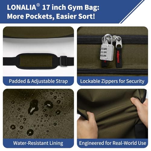 LONALIA Small Holdall Bag 30L, Gym Duffle Bag, Olive Green — view 4