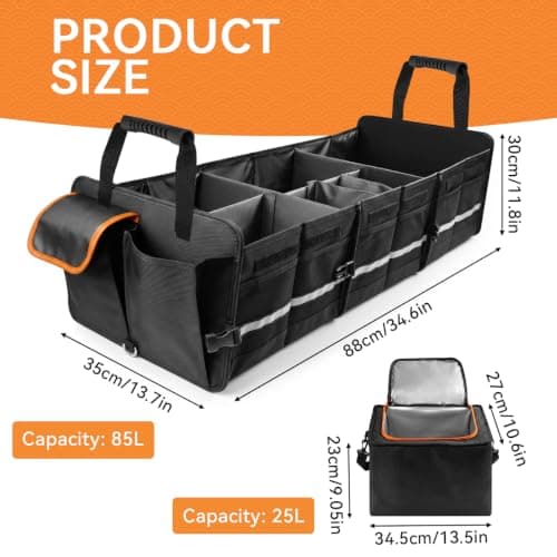FTISSLY Car Boot Organiser with Cooler Bag, Foldable Car Storage Organizer — view 2