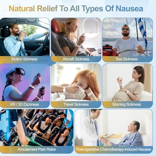 MEIYYJ Travel Sickness Bands Motion Sickness Bands for Adults Adjustable Acupressure Anti Sickness Wristbands for Car Sea Morning Sickness-White/Starlight — view 4