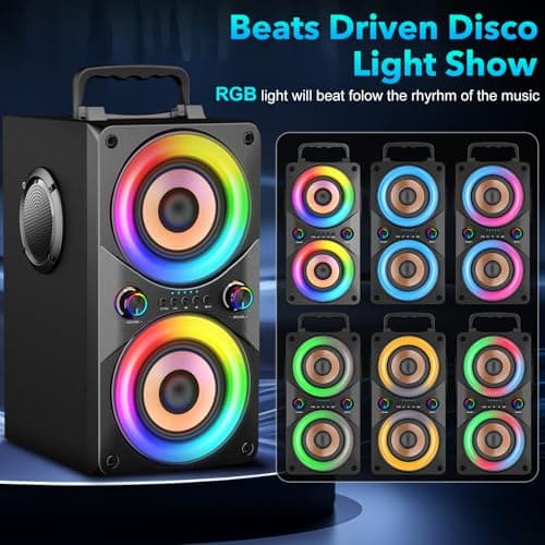 RRNUY Bluetooth Speaker 100W Portable Big Powerful Deep Bass Loud Sound Wireless Boombox with Subwoofer TWS LED Lights DSP Large Wooden Speakers for Outdoor Home Party — view 5