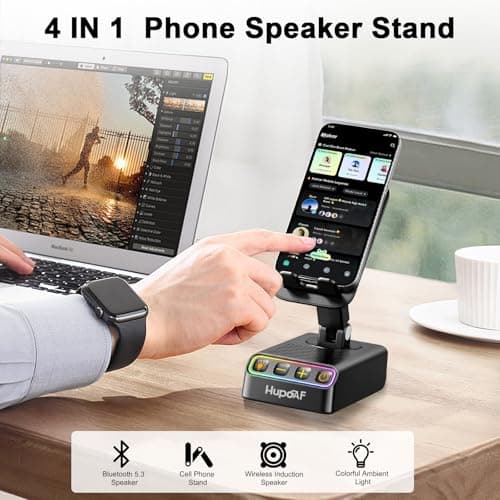 Hupoaf Gifts for Men Women,Phone Stand Speaker,RGB Lights,Anti-Slip Base — view 2