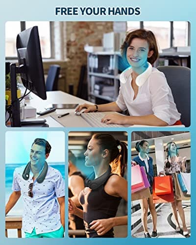 Neck Fan, Portable Neck Fan USB Rechargeable, Hands Free Bladeless Personal Fan with 360°Cooling Airflow, 3 Wind Speed for Home Office Travel Sports Outdoor Summer — view 6