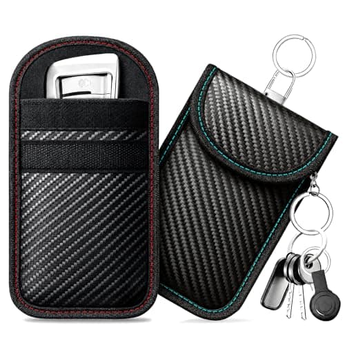 caslord Faraday Pouch for Car Keys, Pack of 2 Anti-Theft RFID Key Fob Protection Bag with 4 Pack Key Rings for Car Security, S, Red and Blue