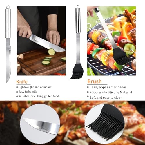 11Pcs BBQ Accessories, Professional Stainless Steel BBQ Grill Tool Set, Portable Barbecue Utensil Set with Case, Birthday BBQ Gift for Men Backyard Outdoor Camping Barbecue Cooking Picnics — view 4