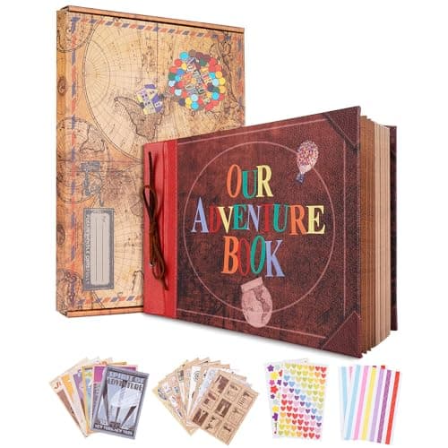 Our Adventure Book Scrapbook Photo Album with 80 Pages 11.6 x 7.5 inch Inch Embossed Words Hard Cover Travel Scrapbook, Memory Book For Anniversary Wedding, Valentines' gifts, Easter Bonus
