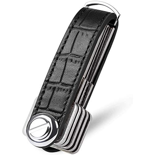 flintronic Key Organizer | Keychain Genuine Leather | Pocket Smart Key Holder with Gift Boxed Stylish, Functional & Practical (Holds 7-9 Multiple Keys) - Black Grain