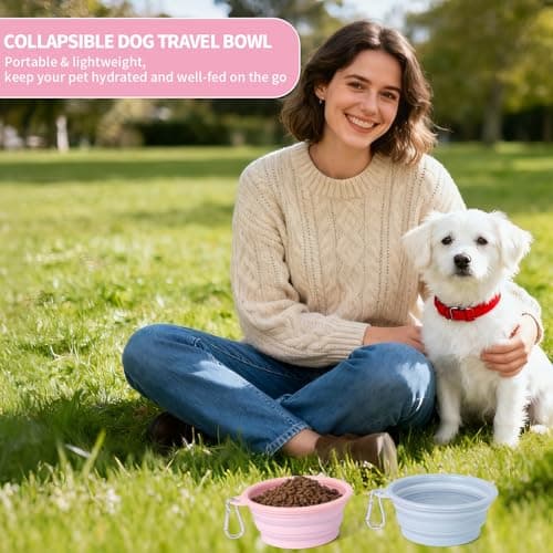 SLSON Collapsible Dog Bowl, 2 Pack Macaron Color Foldable Travel Dog Feeder Bowl Portable Silicone Pet Food Water Dish for Dogs Cats Camping Hiking (Macaron Coral and Light Grey) — view 5