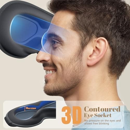 Vynix 100% Blackout Eye Mask for Sleeping - 3D Deep Contoured Sleep Mask for Men Women - Soft Comfortable Sleeping Mask - Adjustable Eyemask Black Out Night Masks for Travel Nap Yoga - Grey — view 3