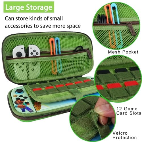 TIKOdirect Carrying Case Accessories Bundle for Switch 2, Portable Travel Case with Protective Cover, Screen Protectors, 4 Thumb Grip caps and Cute Stickers, Green — view 2
