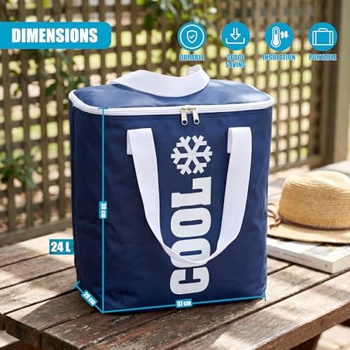 GEEZY Insulated Cool Bag 24 Litre - Keep Food Fresh & Chilled, Foldable Design, Thermal Aluminium Foil Lining, Double Puller Zipper - Great for Family Beach Trips, Picnic, Camping, Grocery Shopping — view 4