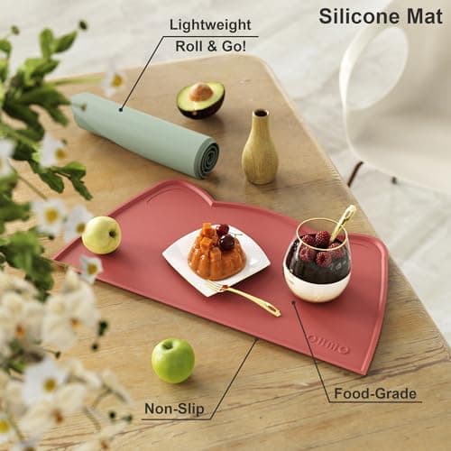 OHMO Silicone Cat Food Mat for Food&Water Bowls, 46x25cm, Brick Red — view 5