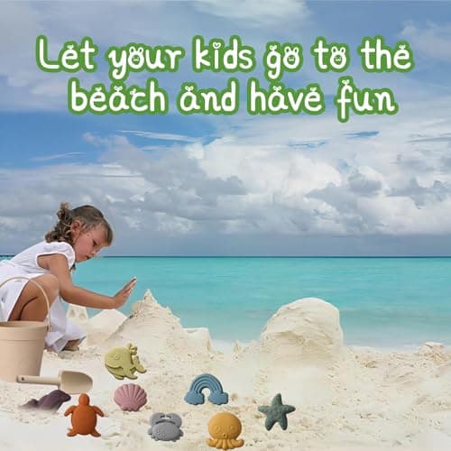 Dynaeuty 10Pcs Silicone Beach Toys for Toddlers 1-3,Travel Sand Toys Set for Kids, Collapsible Bucket & Shovel with Sand Molds, Quick-Dry Bath Toys, Summer Beach Essentials for Baby Girls Boys(Beige) — view 6