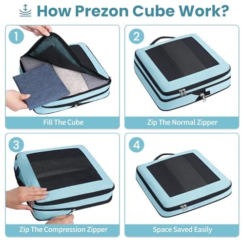 Prezon Compression Packing Cubes for Carry on Luggage, Full Open & Mesh Visible Design, 6 Set Expandable Travel Packing Organizer with Laundry Bag and Shoe bag for Vacation, Camping, Business — view 4