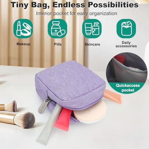 DOB SECHS Small Makeup Bag, Water-Resistant Travel Cosmetic Pouch with Slip-in Pockets, Portable Mini Toiletry Bag for Women, Storage Make up Bag for Daily & Travel Use, Purple — view 5