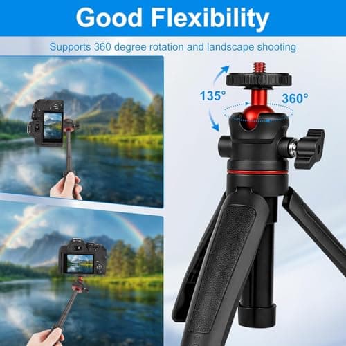 Mini Camera Tripod Selfie Stick Travel Tripod Compact Phone Holder, Black — view 4