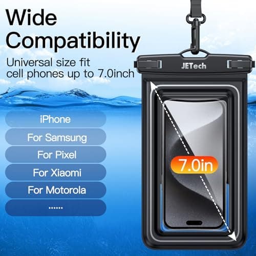 JETech IPX8 Waterproof Phone Pouch, Floating Dry Bag, Black, 2-Pack — view 2