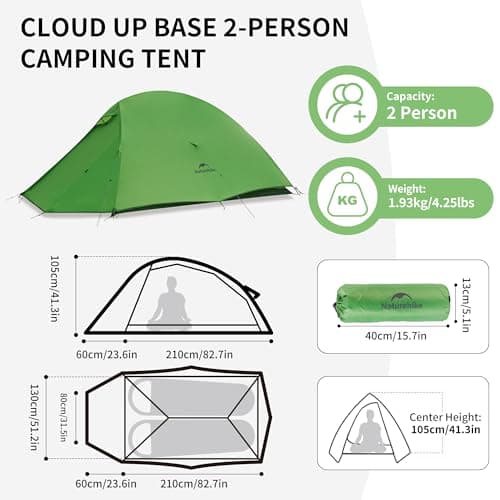 Naturehike Cloud Up 210T Polyester Camping Tent, Windproof Tent, 2 Person, Spring Green — view 2