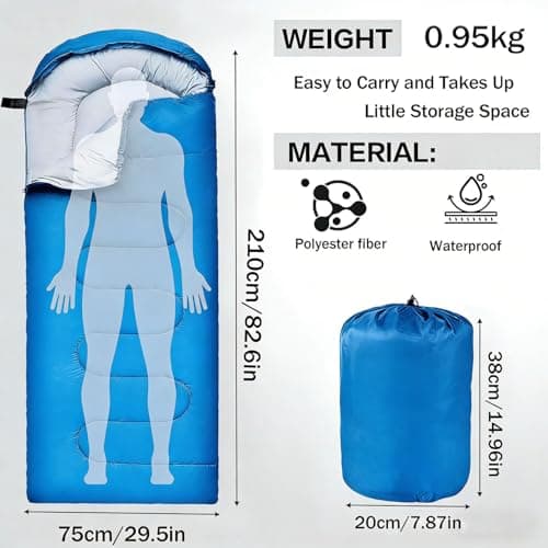 Outdoor Sleeping Bag for Camping, for 3-4 Seasons, Adult & Kids Sleeping Bag,Small Packed Size, Ultralight Carry Bag, Soft, Thick and Warm, for Hiking, Backpacking and Camping (Blue) — view 2