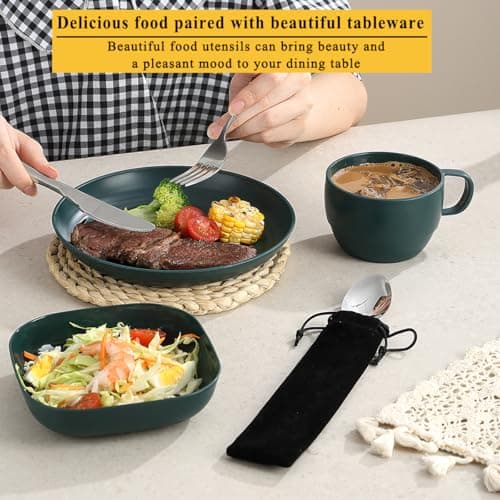 Camping utensils set, ReaNea Camping Plates And Bowls Set With Coffee Mug, Travel Cutlery Set Include Spoon, Fork, Knife for Home, Poolside, Outdoor, Picnic, Camp — view 4